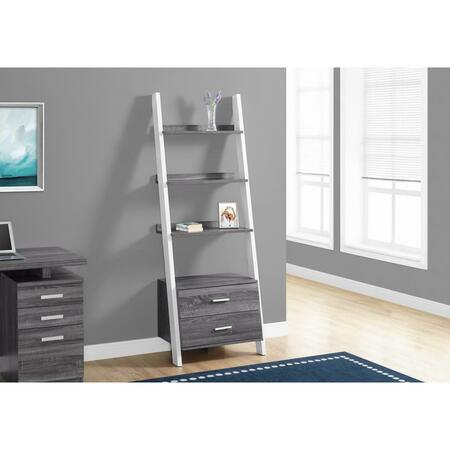 GFANCY FIXTURES 69 in. Grey & White Particle Board Ladder Bookcase with Two Storage Drawers GF3097474